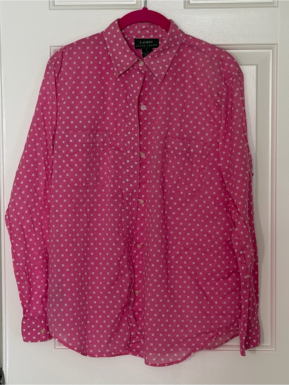 Lauren Ralph Lauren Bright Pink Polka Dot Button-Down Shirt